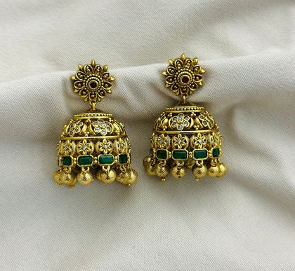 Floral Motif Indian Jumka Earings